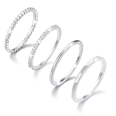 Lunvky Sterling Silver Stacking Rings for Women Girls 14K Gold Plated Ring Non Tarnish Thin Trendy Stackable Dainty Finger Pinky Thumb Wedding Band Rings Set Jewellery Gifts Silver Dot Size 9