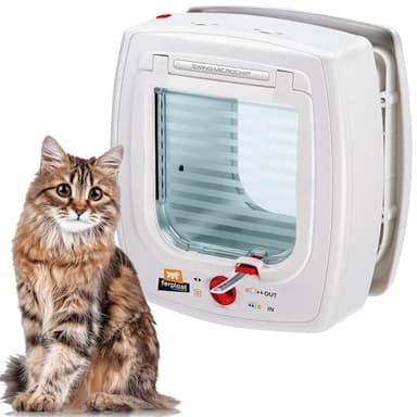 Ferplast Swing Microchip Universal Cat Flap for Dogs and Cats - 4 Closing Modes - Wind-Stopper System - Closing Shock Absorber - Magnetic Anti-Oscillation - Direction Indicator - White