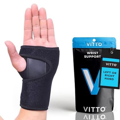 VITTO Wrist Support - Arthritis, RSI, Sprain, Fracture, Carpal Tunnel Wrist Splint w/Adjustable Wrist Straps, Removable Metal Plate - Unisex Wrist Supports for Everyday Use (Left Hand, S-M)