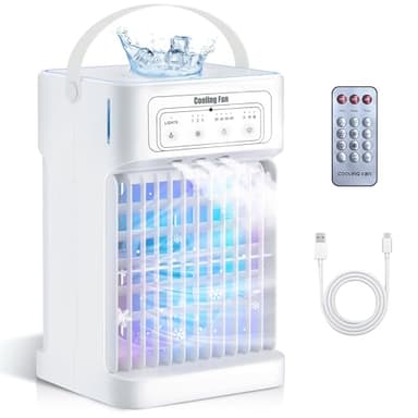 Portable Air Conditioner Cooling Fan, 1100ML Air Conditioning Unit with 3 Wind Speeds, Personal Air Cooler Fan with 7 LED Light, 2-8 Adjustable Timer, 3 Cool Mist Modes Ice Fan for Bedroom Car Office
