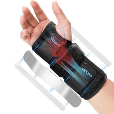 Sioven Carpal Tunnel Wrist Support Brace with 3 Straps Metal Splint Stabilizer - Carpal Tunnel Wrist Splint for Sprains, and Tendonitis (Black, Left Hand S/M)