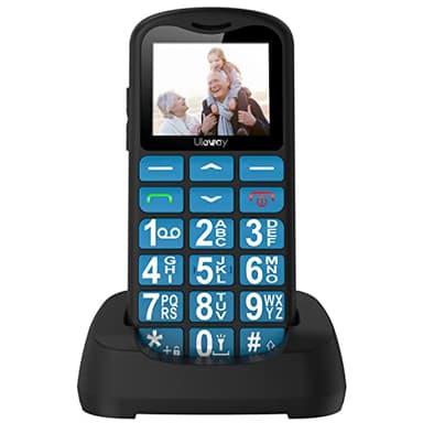ukuu Big Button Mobile Phone for Elderly - Easy Use Senior Phone with SOS Button, Speed Dial & Charging Dock | SIM Free Unlocked | 800mAh Battery | Bluetooth | Blue