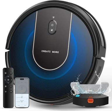 eitton Robot Vacuum Cleaner with Mop, 5000Pa Ultra Strong Suction 4-in-1 Robotic Vacuums, Long Running Time, Timing Function, App/WiFi for Pet Hair Hard Floor and Carpet
