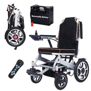 Rexhan Foldable Electric Wheelchair, Folding Power Chair, 20 KM Removable Lithium Battery, 2 X 200W Brushless Motor, 19 KG Lightweight, Remote Control, Aluminium Frame, Electromagnetic Brakes