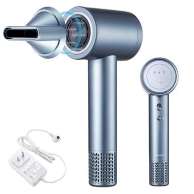 Cordless Ionic Hair Dryer with Digital Screen, 4 Mode Charging Blow Dryer with Magnetic Nozzle, Travel Hair Dryer for Women Kids Outdoor Camping Beaches (Silver Grey)