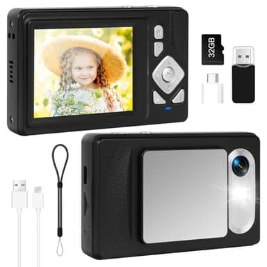 Digital Camera 4K - 48MP UHD Autofocus with 2.83" LCD Screen, 18X Digital Zoom Anti-Shake Photography Vlogging Compact Camera with 32gb SD Card for Kids Students Beginners Teens (Black)