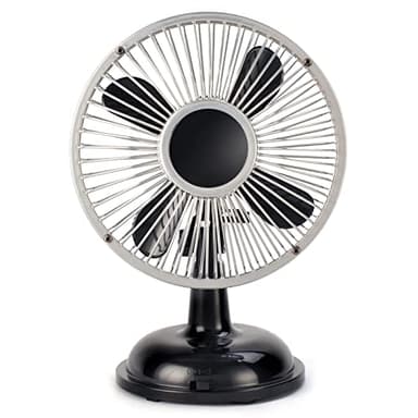 Haoyull Oscillating Mini Fan Retro 2 Speed USB/AA Battery Operated Desk Fan 5.75 Inch Table Fan for Work Office Dorm Table Fan Small Bedroom Home Metal USB Black