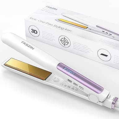 Faszin Hair Straighteners, Ionic Titanium Plate for Smooth Shiny Results, 20S Fast Heat Up Flat Iron, Clear LCD Display (White)