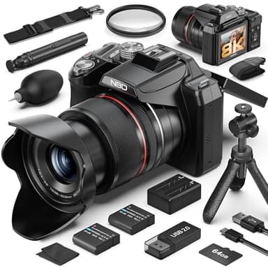 8K&64MP Digital Cameras for Photography, 16X Optical Zoom, 180° Flip Screen, 64GB Card & 2 Batteries, Vlogging Camera for YouTube (Black)