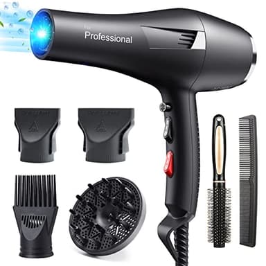 HappyGoo Hair Dryer Professional Ionic Hairdryer Fast Drying Salon with 2 Speed 3 Heat Setting, Cool Button, with Diffuser, Nozzle, Concentrator Comb for Women Man (Black)