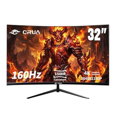 CRUA 32 Inch 4K UHD Gaming Monitor 160Hz, 3840x2160 IPS Display, 1ms MPRT, FreeSync & G-SYNC Compatible, HDMI 2.1 & DisplayPort, HDR, Eye Care, VESA Mountable, PS5 & PC Monitor