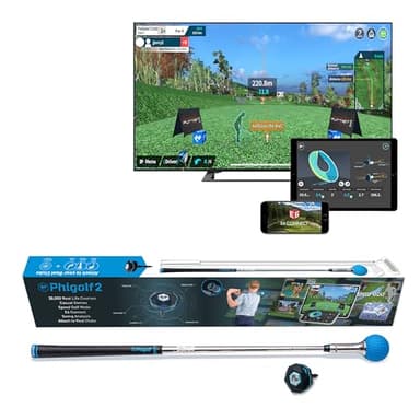 PHIGOLF2 Home Golf Game Simulator: Enjoy Interactive Golf with Motion Sensor & Swing Stick for Indoor & Outdoor Fun – 38,000+ Courses Worldwide, Compatible with Android, iOS, App & E6 Connect