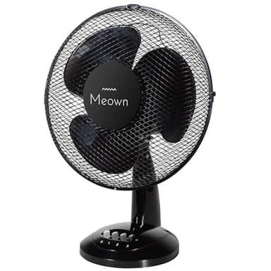 Meown 12-Inch Oscillating Desk Fan – Quiet 3-Speed Table Air Circulator with Adjustable Tilt & Manual Controls – Compact Cooling Fan for Bedroom, Home or Office – Black Finish