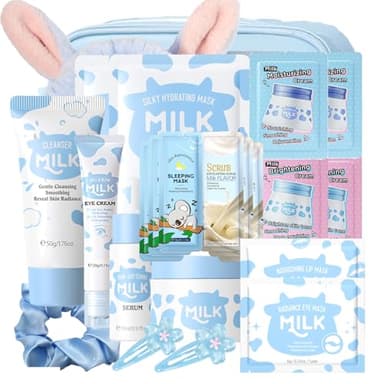 Milk Skin Care Sets & Kits - Teenage Girls Gifts - Milk Skincare Set for Teen Skincare - Gifts For Women - Travel Skincare Set Daily Face Care - Deep Hydrating Smoothing 23PCS