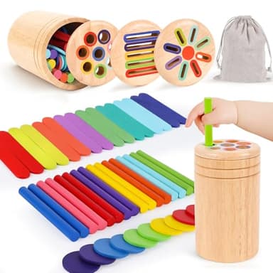 Wooden Montessori Toys for 1 Year Old Boys Girls, 3 in 1 Toddler Pre-school Toys 1 Year Old Colour Sorting Toys for Toddlers Kids Travel Toys for 1 Year Olds Baby Gifts for 1+ Year Olds