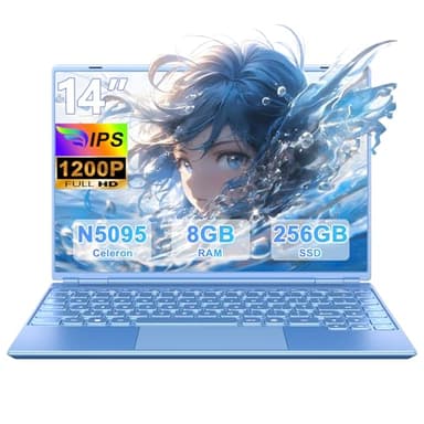 HUQPPQ 14 Inch Laptop Celeron N5095 Processor (Up to 2.9GHz), 8GB RAM 256GB SSD, Notebook Computer FHD 1920×1200 IPS Display, WiFi 5, Webcam, 180° Foldable, Lightweight Student & Business Laptop-Blue