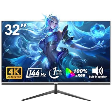 Gawfolk 32-inch 4K Ultra HD Computer Monitor, 144Hz Gaming PC Screen, 1ms, Adaptive Sync, 100% sRGB, 178° Wide Viewing Angle, HDMI 2.1, DisplayPort 1.4, Compatible with 100 * 100MM Wall Mount-Black