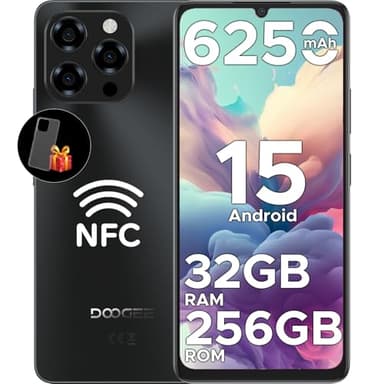 DOOGEE Note 58 Pro Mobile Phones, Android 15 Smartphone 2025, 6250mAh & 32GB+256GB 2TB TF, 6.75" HD+ 90Hz Display, 4G Dual SIM Free Unlocked Phones, Widevine L1, Fingerprint/Face ID/OTG/GPS/NFC, Black
