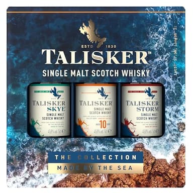 Talisker Single Malt Scotch Whisky | 45.8% vol | 3 x 5cl | Gift Pack | 3 Distinct Scottish Whisky Impressions | Peated | Smoky Flavour | Single Malt Whisky Made by the Sea