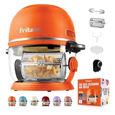 Fritaire Non-toxic Air Fryer - 4.8L glass bowl with 360º sieve, self-cleaning, 200ºC Vortex for smooth cooking, BPA-free Teflon free, 6-in-1 functions, Rotisserie, Roast, Bake - Orange
