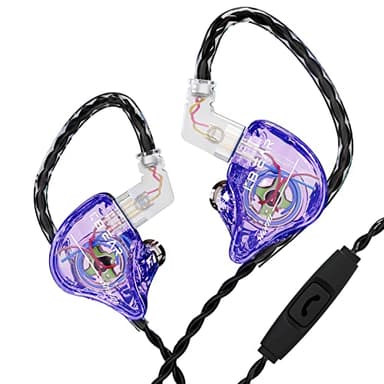 Yinyoo KBEAR Storm IEM Earphones, in Ear Monitor Headphones Audiophile Earbuds, Earbuds Wired HiFi Bass with 1DD Driver for Musicians Isolation Headphones for Singers (Transparent purple, With mic)