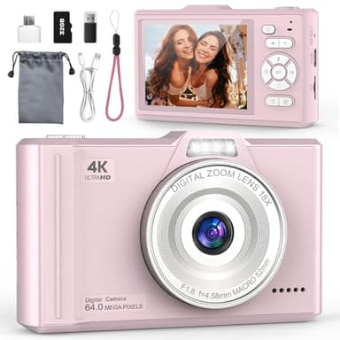 QIVORO Digital Camera 4K 64MP Compact Portable Photo Camera,18X Digital Zoom Autofocus | Anti-Shake,2.8" IPS Screen with 32GB SD Card & OTG Adapter,Vlogging Camera for Kids Teens Students Beginners