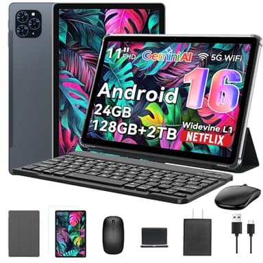 Tablet 2025 World's First Android 16 Tablet with Gemini AI, 11 Inch FHD Display, 24GB RAM 128GB ROM /2TB TF, T7280 CPU+13MP Camera, 8000mAh, Widevine L1, 2 in 1 Tablets with Keyboard Mouse Stylus