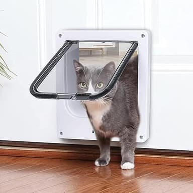 Microchip Cat Flap, 4-Way Locking Pet Door with Magnets for Wall/Wooden/Upvc Door/Window