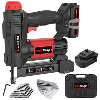 Werktough 20v Nail Gun Cordless, 2 in 1 Electric Brad Nailer & Staple Gun with 2.0A Lithium Battery for DIY Project of Upholstery, Home Improvement and Woodworking