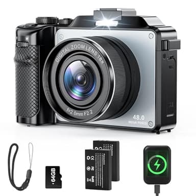 UCMDA 4K Digital Camera for Photography and Video Auto-Focus, 56MP Anti-Shake Vlogging Camera with 18X Digital Zoom, Flash, Compact Travel Camera with 64GB TF Card, 2 Batteries and Battery Charger