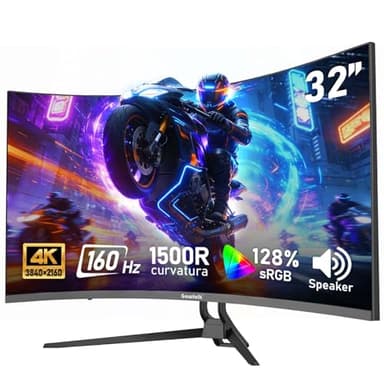 Gawfolk 32-inch 4K Ultra HD Curved 1500R Computer Monitor, 160Hz Gaming Screen, 1ms, Adaptive Sync, 128% sRGB, Built-in speaker, HDMI 2.1, DisplayPort, Compatible with 75 * 75MM Wall Mount -Black