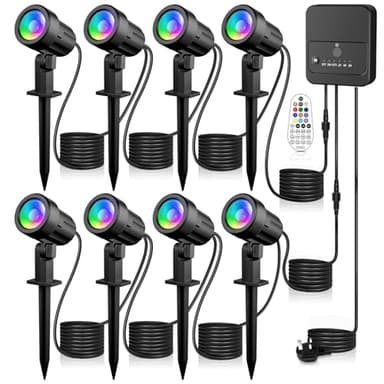 MEIKEE RGB Garden Spike Lights Color Changing LED Landscape Spotlights Dimmable IP66 Waterproof Lawn Light 10 Colors 30 Modes Decorative for Landscape Garden Lawn Patio Yard with UK Plug