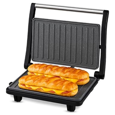 Innoteck Panini Press - 750W Sandwich Toaster with Non-Stick Plates, Non-Stick panini maker with Heat-Resistant Handle & Hinge Lid Storage Lock, Health Grill with Light Indicators for Toasts & Paninis