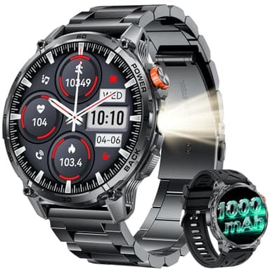 Smart Watch Men Fitness Tracker: 1.85" HD Touch Screen 1000mAh Battery Smartwatch Blood Pressure Oxygen Heart Rate Monitor IP68 Waterproof Bluetooth Call Step Counter Digital Sport Health Android iOS