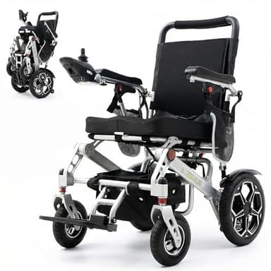 Ultra Lightweight Electric Wheelchair Folding Compact Aluminium Powerchair 20kg Travel Transit Supplied by Free To Be Mobility Equipment Silver UK Seller