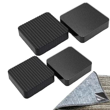12 PCS Rug Grippers for Carpeted Floor – Non Slip Rug Pads with Strong Adhesive – Reusable & Washable Carpet Gripper for Rugs on Carpet, Tile, Wood, Laminate – Anti Curl Rug Fixers for Corners & Edges