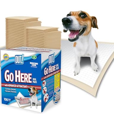 OUT! Go Here Absorbent Pet and Puppy Training Pads 100 Disposable Pads. 53 x 55cm. 5 layer leak-proof odour-control non-slip |100 Pads