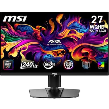 MSI MAG 273QP QD-OLED X24 26.5 Inch WQHD Gaming Monitor - 2560 x 1440 Quantum Dot OLED Panel 240Hz / 0.03ms, 99% DCI-P3, ΔE≤2, DisplayHDR True Black 400, DP 1.4a, HDMI 2.1