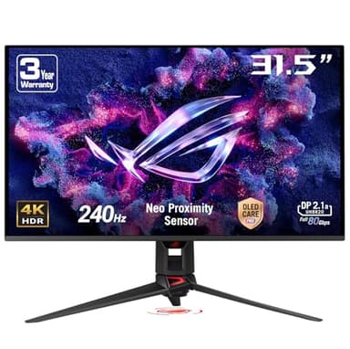 ASUS ROG Swift OLED PG32UCDMR 32 Inch 4K UHD Gaming Monitor (240 Hz, 0.03ms GtG, G-Sync, FreeSync, AdaptiveSync, 10-bit, DisplayHDR 400, 16:9, 3840x2160, DP 2.1, HDMI 2.1, 90W USB-C, USB-Hub)