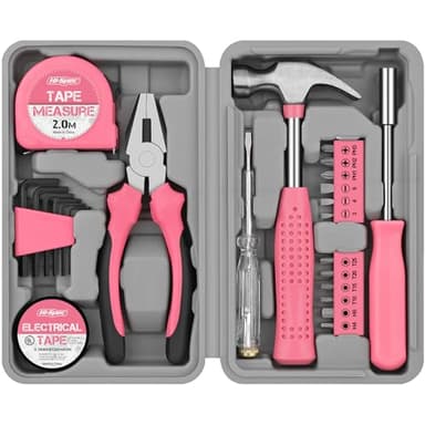 Hi-Spec Pink Small Tool Kit for Home DIY, Repairs & Crafts – 24pc Lady Tool Set with Mini Hammer, Pliers, Screwdriver Set, Hex Keys & Tape Measure in Compact Tool Box Case – Gift for Women