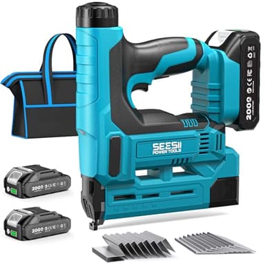 SEESII 18V Cordless Brad Nailer and Stapler 2-in-1 Kit, 18-Gauge Electric Nail Gun with 2×2.0Ah Batteries, Charger & 1000pcs Nails, Adjustable Depth for Woodworking, Upholstery, DIY Projects