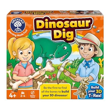 Orchard Toys Dinosaur Dig Game - Matching and Memory Board Games for 4+ Year Olds - Educational Dinosaur Toys for Boys and Girls - Build a 3D Dino - For Kids Age 4+ year olds - 2-4 Players
