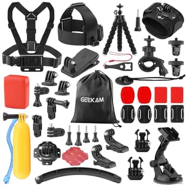 GeeKam Action Camera Accessories Kit - Compatible for GoPro, AKASO, Campark, Crosstour, APEMAN, COOAU, Apexcam, SJCAM, WOLFANG, Surfola Waterproof Underwater Sports Camera