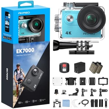 AKASO EK7000 4K30FPS Action Camera - 20MP Ultra HD Underwater Camera 170 Degree Wide Angle Waterproof Camera with Accessory Kit - Blue