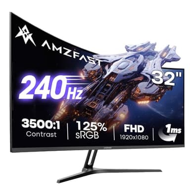 Amzfast 32 Inch 240Hz Curved Gaming Monitor - FHD 1920x1080, PC Monitor with 1500R VA Panel, 1ms MPRT, 120% sRGB, HDR, Adaptive-Sync, Eye-care, VESA 75x75mm, HDMI 2.0/DP 1.4 - AMZG32C1F
