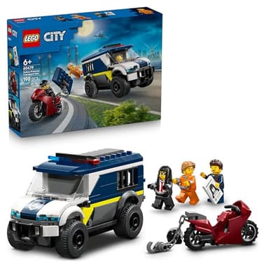 LEGO City Police Prisoner Transport Van Toy - Model Truck Kit w/Motorbike, 3 Minifigures & Removable Cell Door - Birthday Gift Idea for 6+ Year Old Boys - 60479