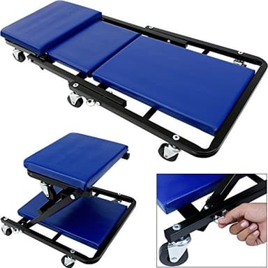 Deuba® 2-in-1 Car Creeper | Folding Design | Converts to Mechanic Stool | Car Garage | Extra Head Padding | 6x 360° Wheels | Folding Stool, Collapsible Stool | 150kg Load Capacity, 91cm Length | Blue