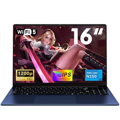 NAIKLULU 16 Inch Cheap Gaming Laptop, RAM 16GB SSD 512GB Processor N150 Budget Gaming Laptop Computer, 1920x1200P/6000MAH/Backlit Keyboard/Touchpad/Webcam
