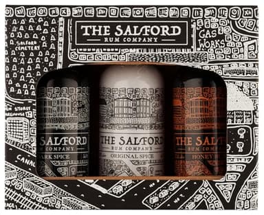 The Salford Rum Company Miniature Gift Set 3 x 5cl - Original (40% ABV), Dark Spiced (40% ABV) & Honey Rum (37.5% ABV) - Spirit Drinks Set - Tasty, Delicious & Thoughtful Gift Idea For All Occasions