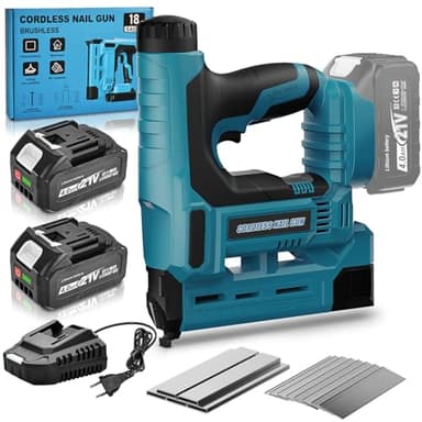 Yofuly Nail Gun Cordless for Makk-ita 18V Battery, 2X4000mAh Battery, Upgrade 18GA 2-in-1 Brad Nailer Adjustable Depth, Electric Staple Gun with 1000 Nails and Staples for Upholstery, Woodworking